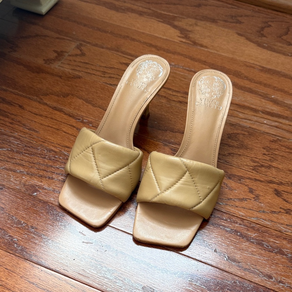 Vince Camuto Beige Quilted Mules
